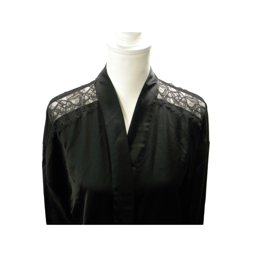 Victoria's Secret Black Satin Lace Trim Robe Loungewear Classic‎ Delicate M/L